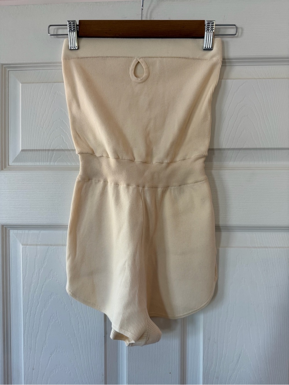 Live The Process Cream Ribbed Strapless Romper
